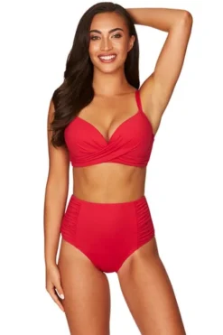 Tummy Control Bikini Bottoms Red Sustainable | Sea Level Australia