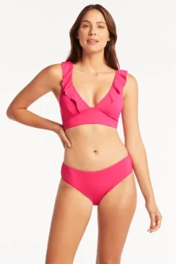 Pink Ruffle Swimsuit Top Sustainable | Sea Level Australia